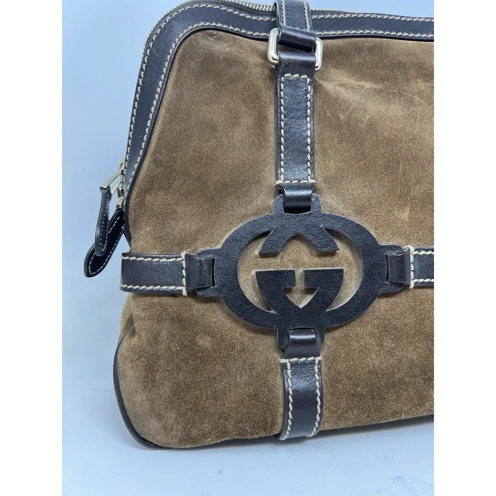 GUCCI Suede Interlocking G Royal Satchel Rare - Picture 2 of 16